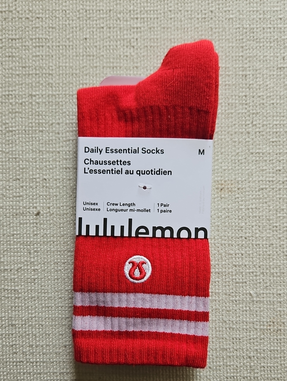 lululemon athletica Red Crew Athletic Socks with White Stripes